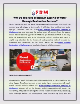 Why Do You Have To Rent An Expert For Water Damage Restoration Services