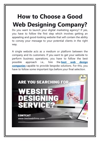 how to choose a good web designing company