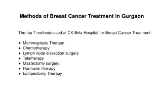 Methods of Breast Cancer Treatment in Gurgaon