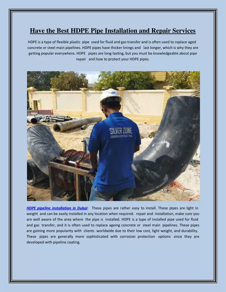 have the best hdpe pipe installation and repair