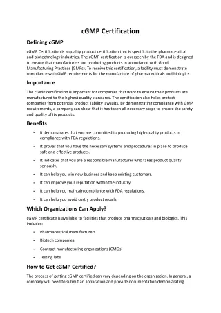 cgmp certification