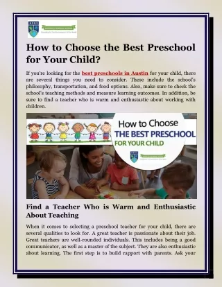 How to Choose the Best Preschool for Your Child