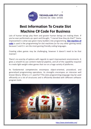 Best Information To Create Slot Machine C# Code For Business