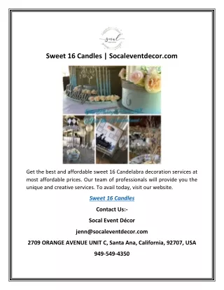 Sweet 16 Candles | Socaleventdecor.com