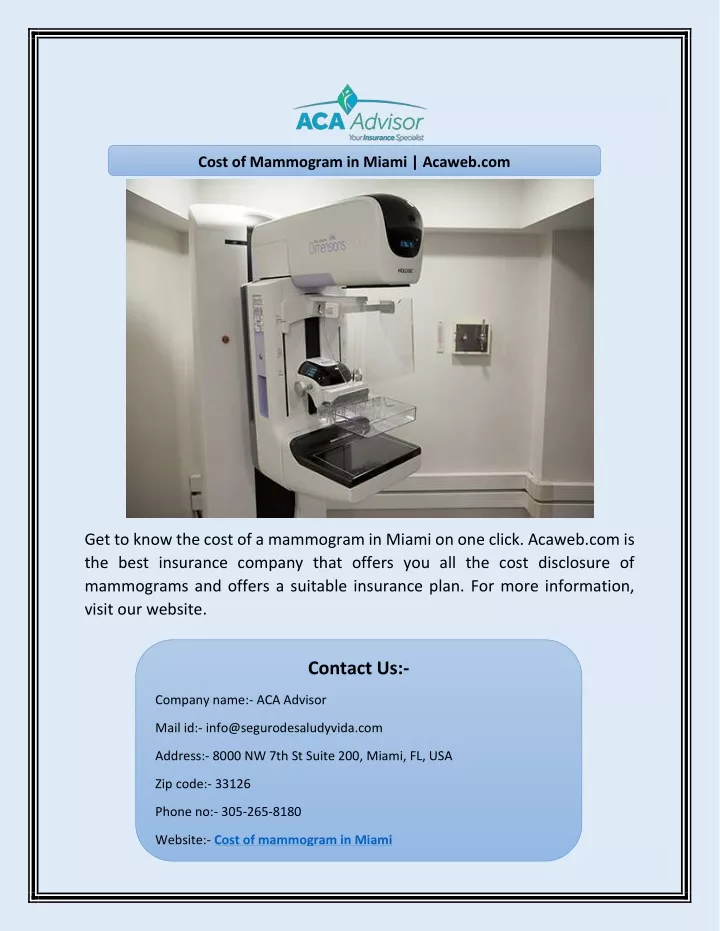 cost of mammogram in miami acaweb com