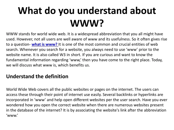 what do you understand about www