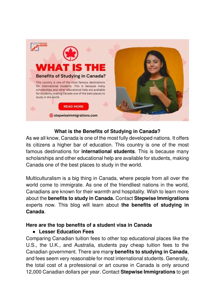 what is the benefits of studying in canada