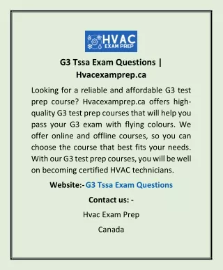 G3 Tssa Exam Questions | Hvacexamprep.ca
