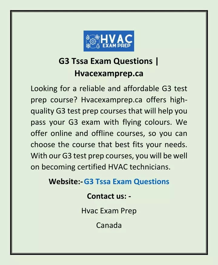 g3 tssa exam questions hvacexamprep ca