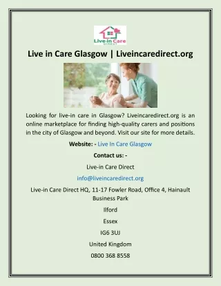 Live in Care Glasgow  Liveincaredirect.org