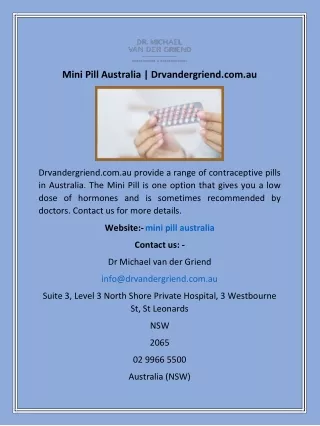 Mini Pill Australia | Drvandergriend.com.au