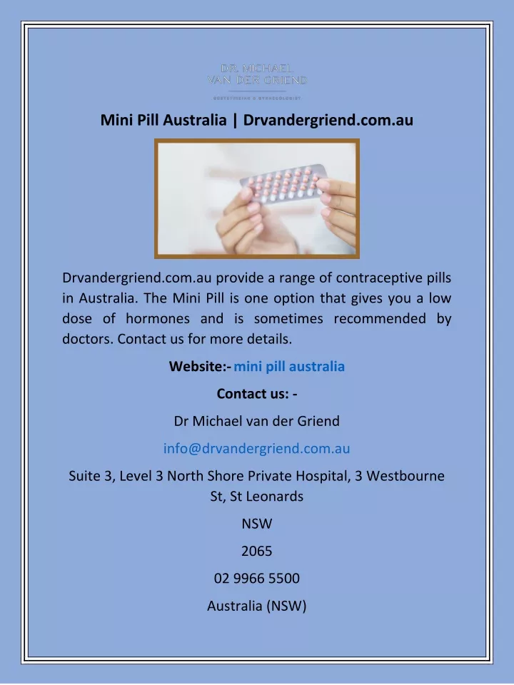 mini pill australia drvandergriend com au