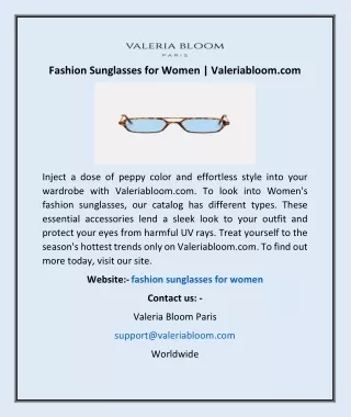 Fashion Sunglasses for Women | Valeriabloom.com