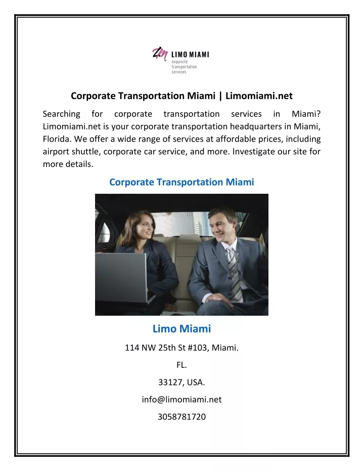 corporate transportation miami limomiami net