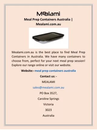 Meal Prep Containers Australia | Mealami.com.au