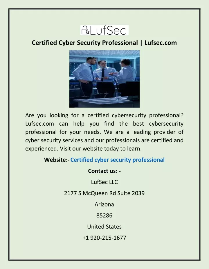 certified cyber security professional lufsec com