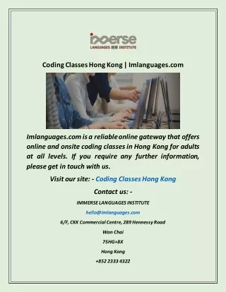 Coding Classes Hong Kong  Imlanguages com