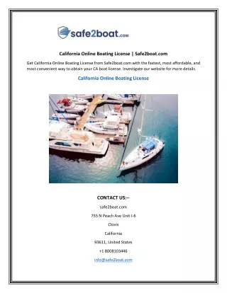 California Online Boating License  Safe2boat.com