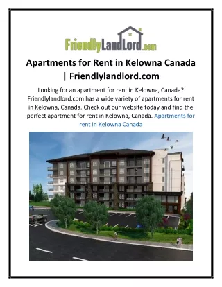 Apartments for Rent in Kelowna Canada  Friendlylandlord.com