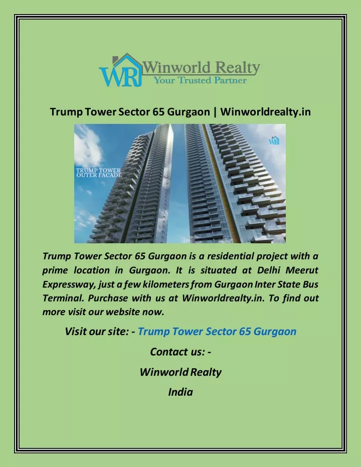 trump tower sector 65 gurgaon winworldrealty in