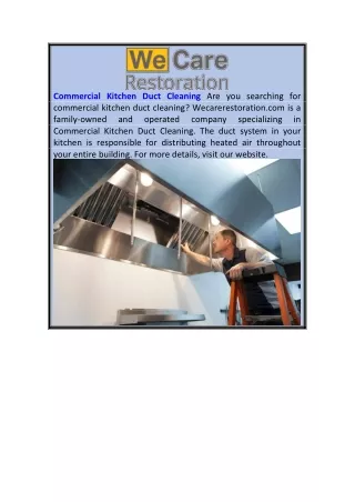 Commercial Kitchen Duct Cleaning  Wecarerestoration.com
