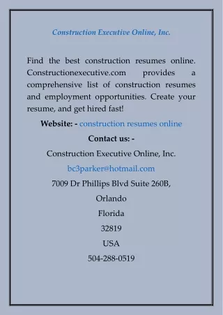 Construction Resumes Online  Constructionexecutive.com