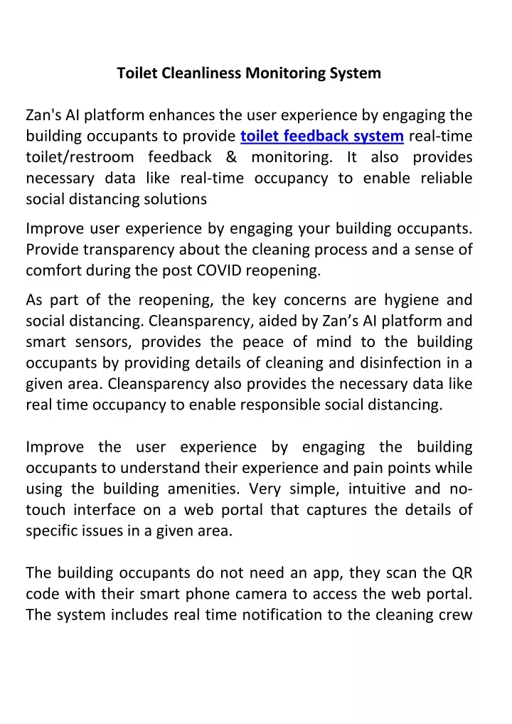 toilet cleanliness monitoring system