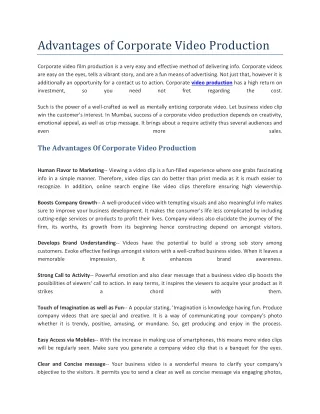 Advantages of Corporate Video Production
