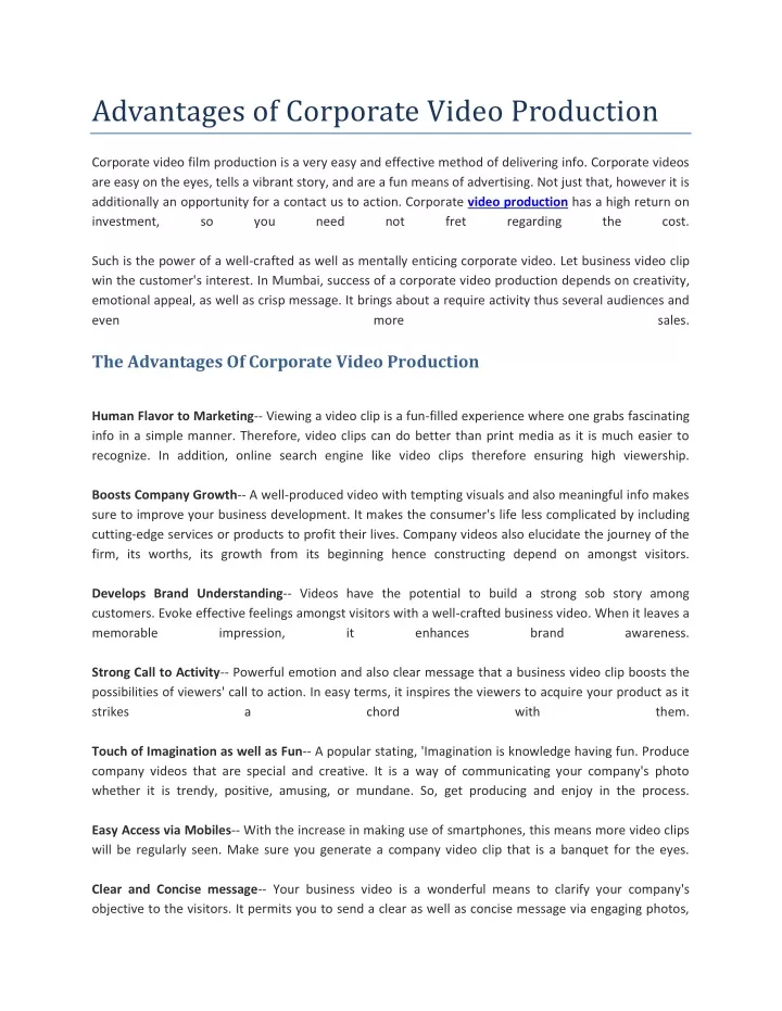advantages of corporate video production