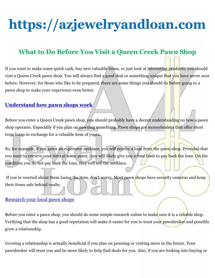what to do before you visit a queen creek pawn