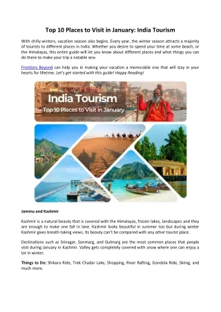 Top 10 Places to Visit in January in India
