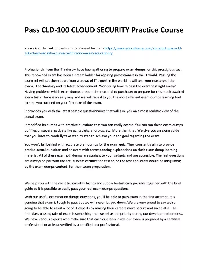 pass cld 100 cloud security practice course