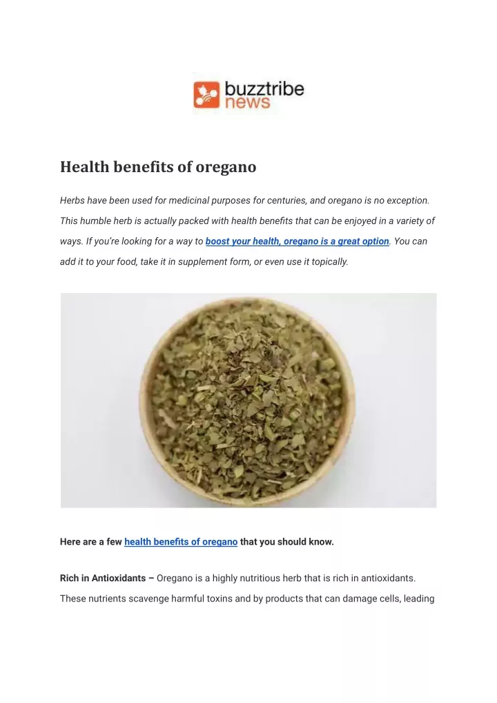 health benefits of oregano