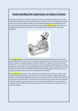 Understanding the importance of valves in Oman