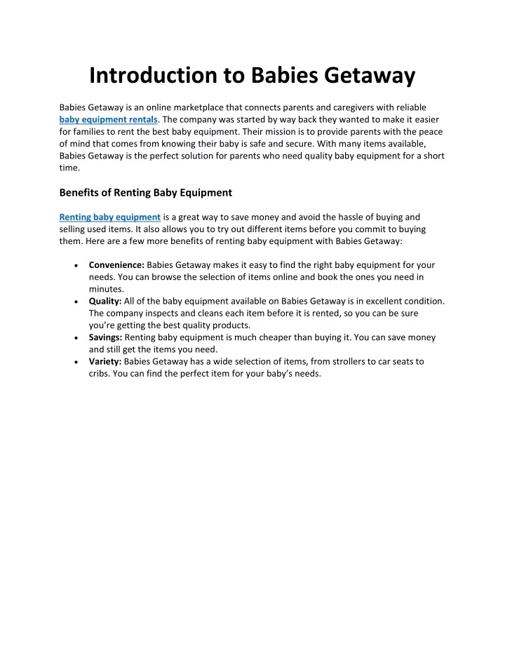 introduction to babies getaway