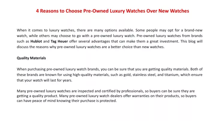 4 reasons to choose pre owned luxury watches over