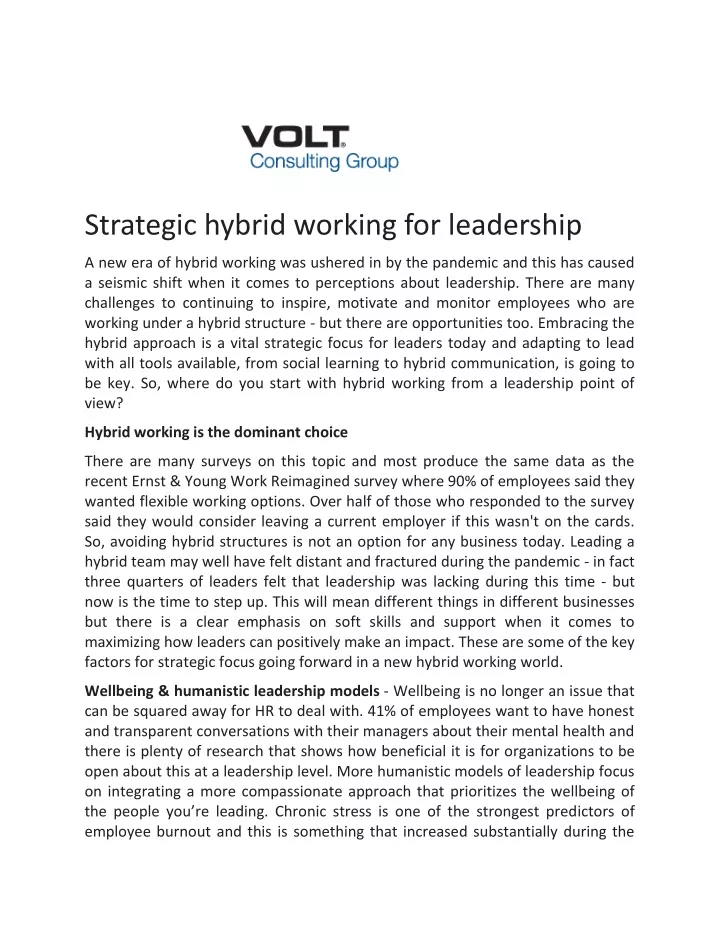strategic hybrid working for leadership