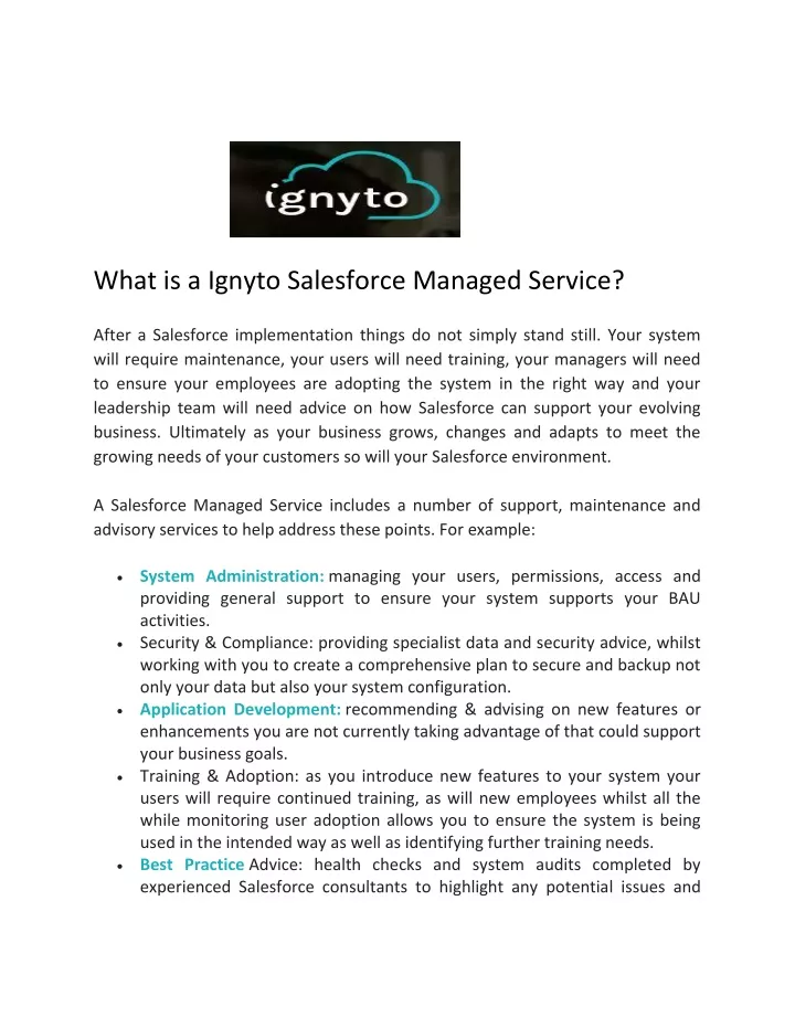 what is a ignyto salesforce managed service