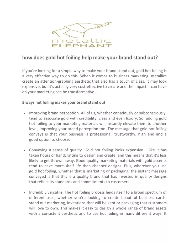 how does gold hot foiling help make your brand