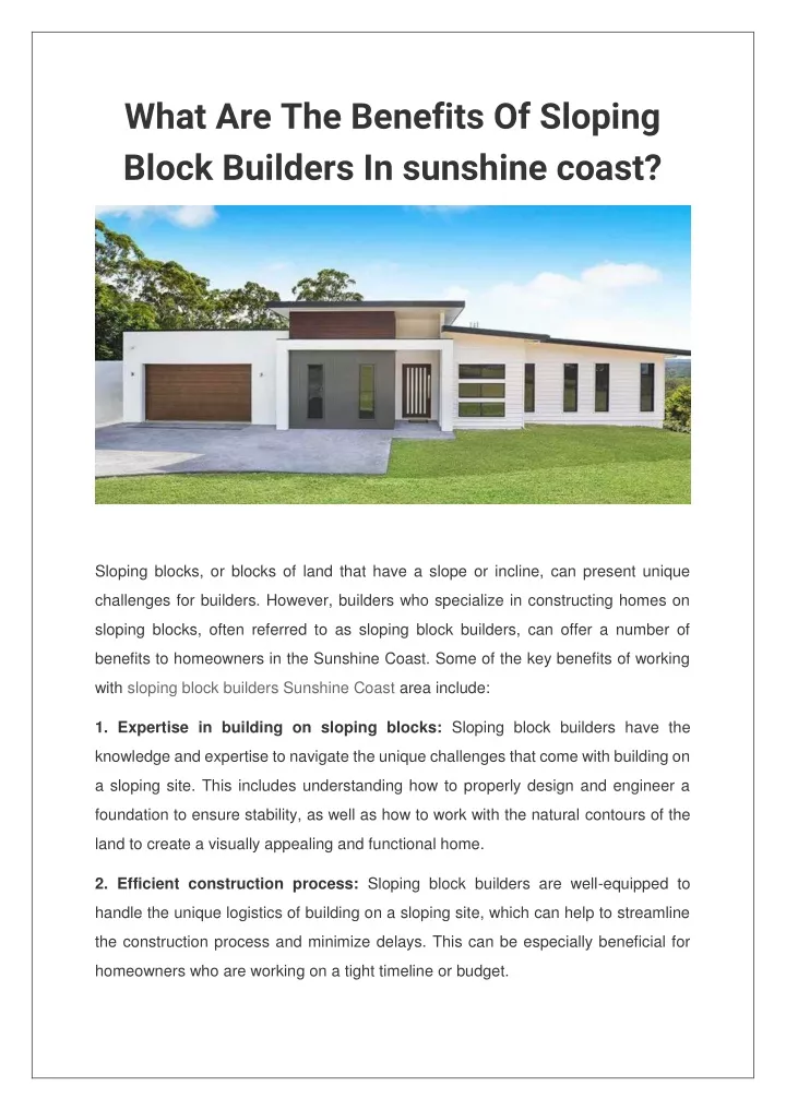 what are the benefits of sloping block builders