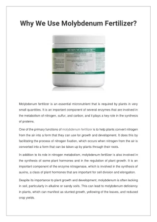 why we use molybdenum fertilizer
