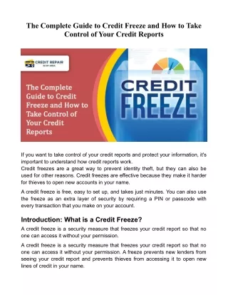The Complete Guide to Credit Freeze and How to Take Control of Your Credit Reports