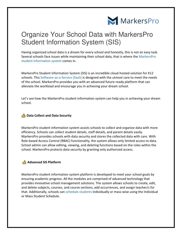 organize your school data with markerspro student