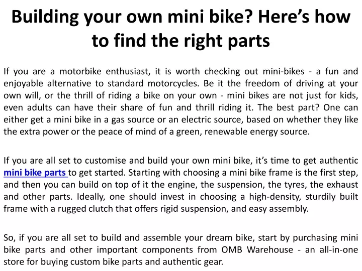 building your own mini bike here s how to find the right parts