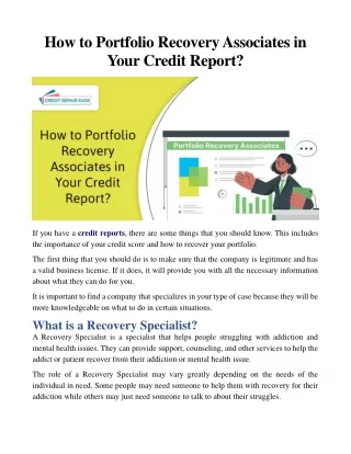 How to Portfolio Recovery Associates in Your Credit Report?