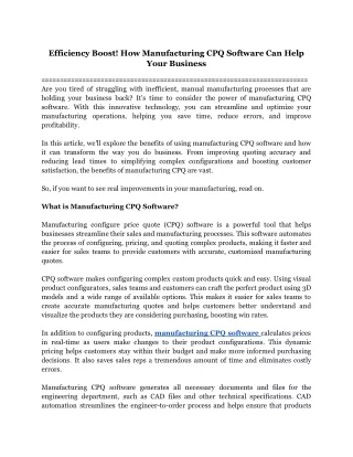 efficiency boost how manufacturing cpq software