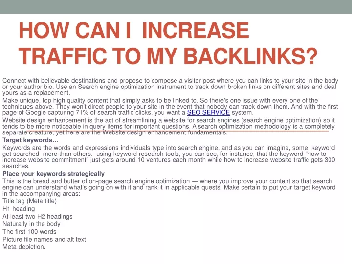 how can i increase traffic to my backlinks