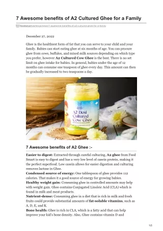 7 Awesome benefits of A2 Cultured Ghee for a Family