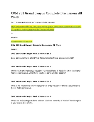 com 231 grand canyon complete discussions all week