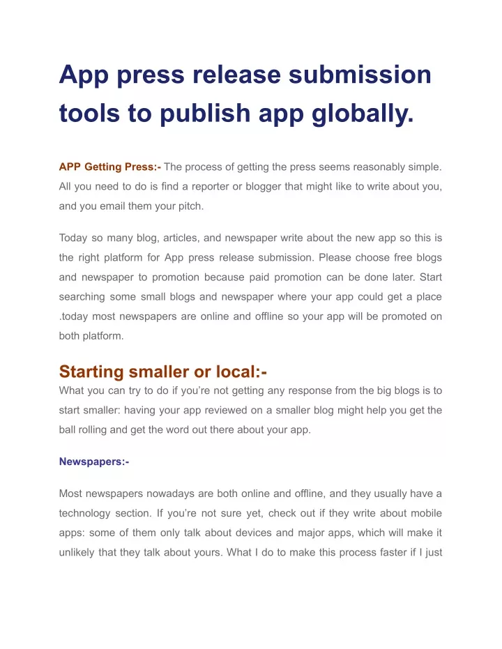 app press release submission tools to publish